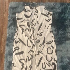 Chic White and Black Abstract Maxi Dress
